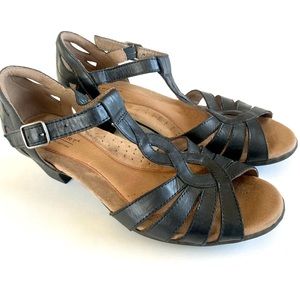 Rockport Black Leather Heels | Vintage Inspired T-Strap Sandals | 8 Wide
